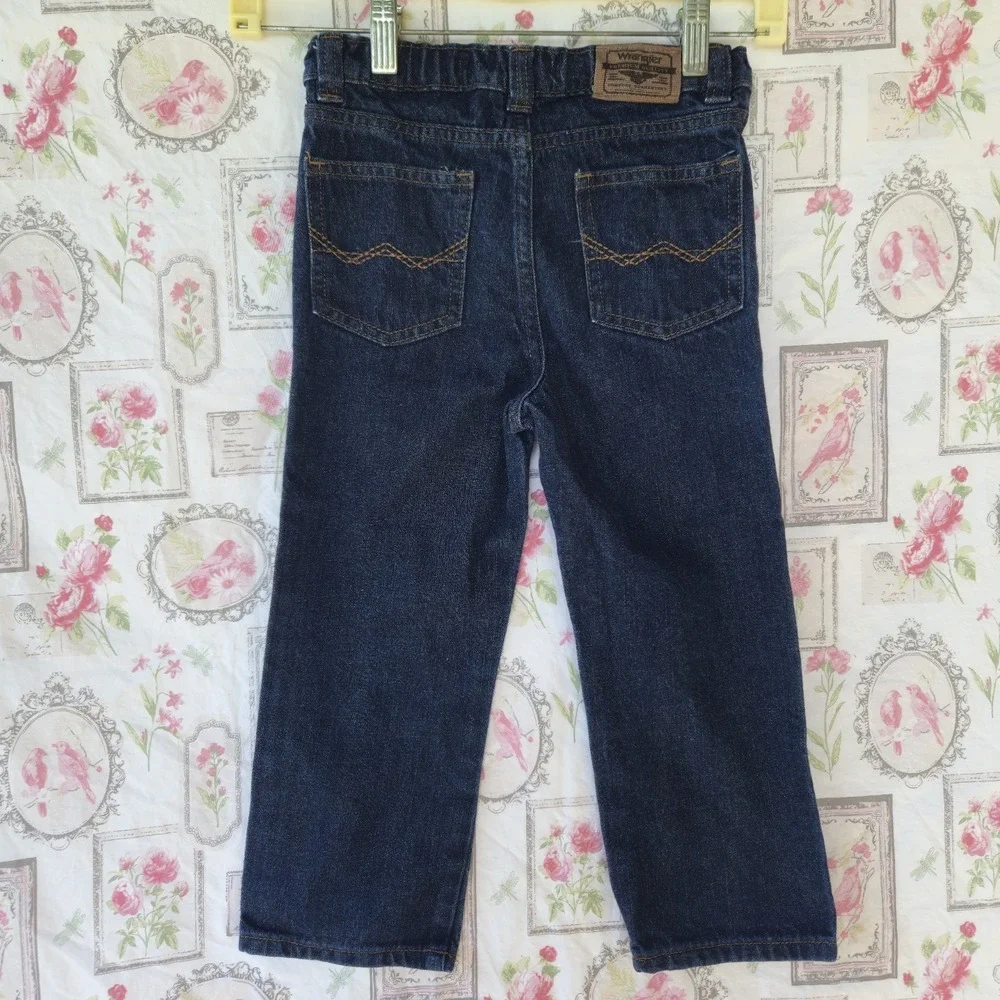 Wrangler Boys Blue Denim Jeans 5T Adjustable Waist 100% Cotton 9ERTFHB Dark Wash